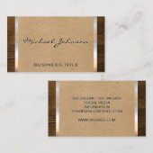 Natural Brown | Metaal Shiny Trim Houtkorrel Visitekaartje (Voorkant / Achterkant)