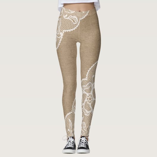 Natural Burlap en White Lace Legging (Voorkant)