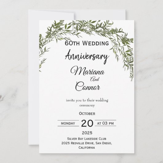 Natural Classic Greenery Wedding Anniversary  Kaart (Voorkant)