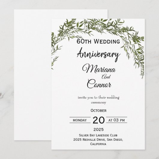 Natural Classic Greenery Wedding Anniversary Kaart (Voorkant / Achterkant)