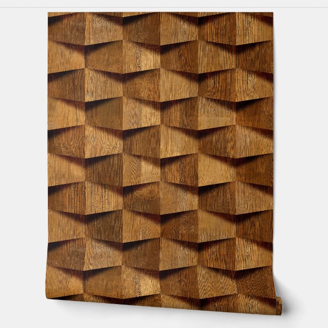 Natural Dark Brown Wooden Shape Pattern Behang (Afrollen)