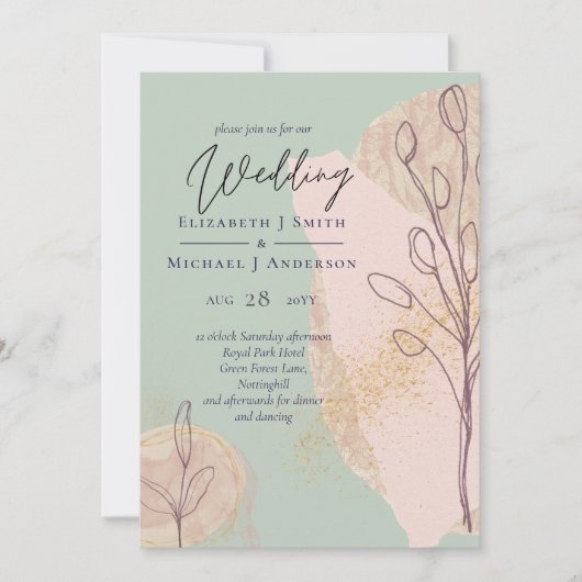 Natural Earth Sage Dusty Roos Blush Wedding Invite (Voorkant)