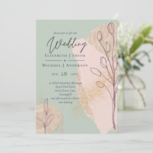 Natural Earth Sage Dusty Roos Blush Wedding Invite (Staand voorkant)