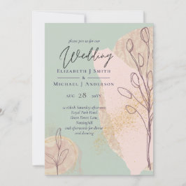 Natural Earth Sage Dusty Roos Blush Wedding Invite