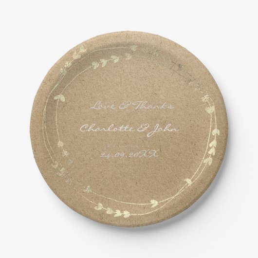 Natural Eco Kraft Foxier Gold Wreatart Papieren Bordje (Voorkant)