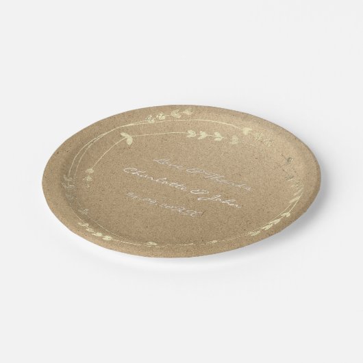 Natural Eco Kraft Foxier Gold Wreatart Papieren Bordje (Gekanteld)