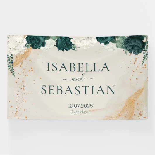 Natural Emerald Green & Blush Rose Floral Wedding Spandoek (Horizontaal)