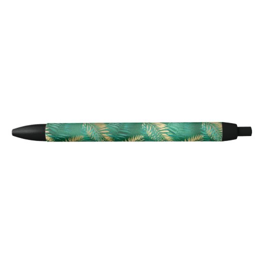 Natural Emerald Green Palm Leaf Bright Golden Zwarte Inkt Pen (Voorkant)