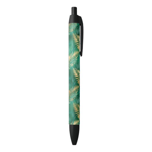 Natural Emerald Green Palm Leaf Bright Golden Zwarte Inkt Pen (Achterkant (Verticaal))