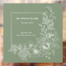 Natural Floral Border Beauty Salon Muted Green Raamsticker