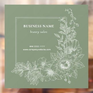 Natural Floral Border Beauty Salon Muted Green Raamsticker