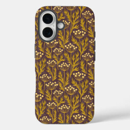 Natural Floral Pattern: Golden Accents  Dark Canva iPhone 16 Hoesje