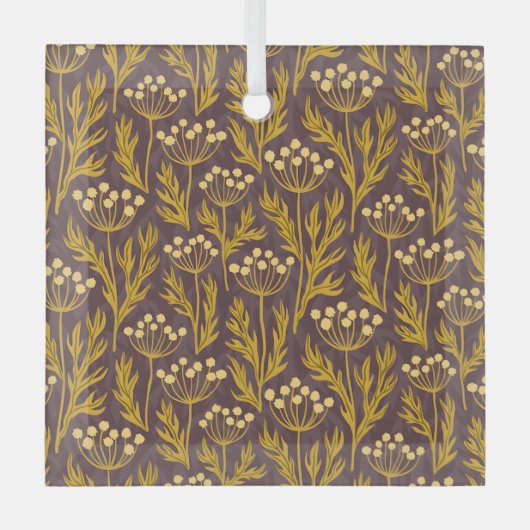 Natural Floral Pattern: Golden Accents Dark Canva Glas Ornament (Voorkant)
