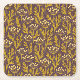 Natural Floral Pattern: Golden Accents  Dark Canva Kartonnen Onderzetters