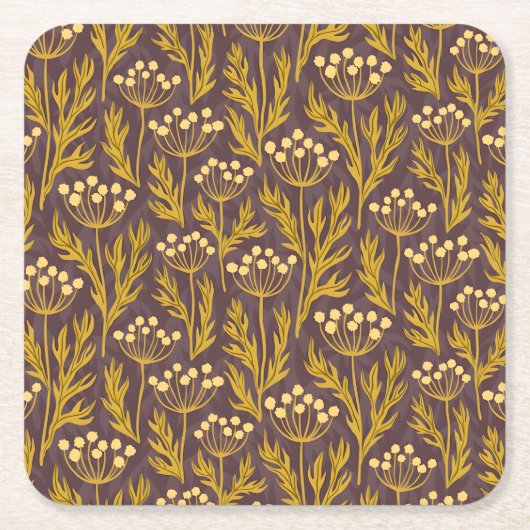 Natural Floral Pattern: Golden Accents  Dark Canva Kartonnen Onderzetters (Voorkant)