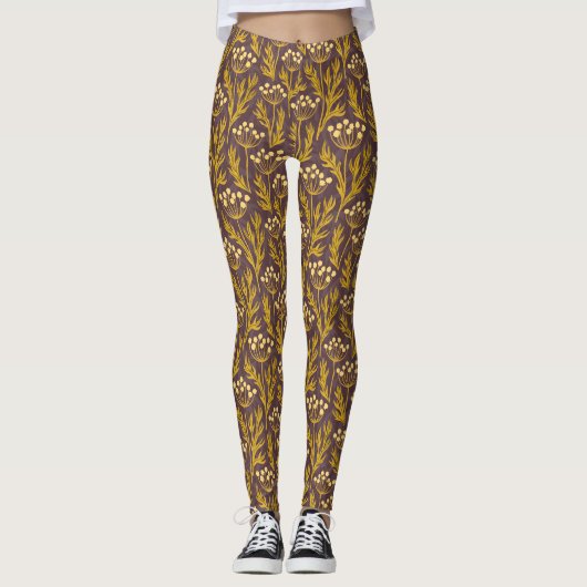 Natural Floral Pattern: Golden Accents  Dark Canva Leggings (Voorkant)