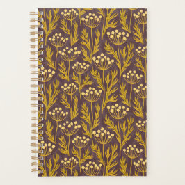 Natural Floral Pattern: Golden Accents  Dark Canva Planner