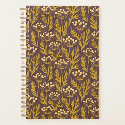 Natural Floral Pattern: Golden Accents Dark Canva Planner (Voorkant)