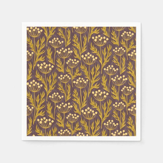 Natural Floral Pattern: Golden Accents Dark Canva Servet (Voorkant)