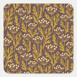 Natural Floral Pattern: Golden Accents  Dark Canva Vierkante Sticker