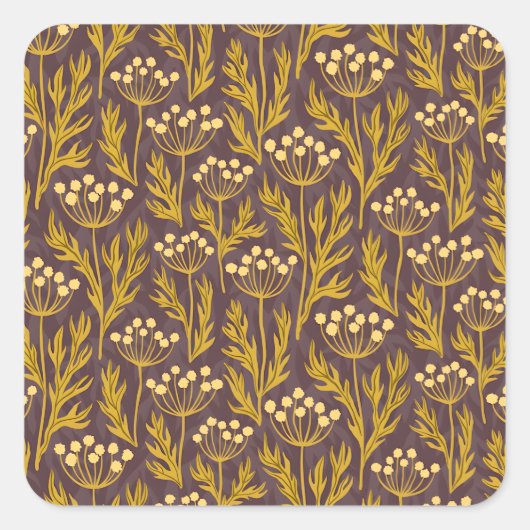 Natural Floral Pattern: Golden Accents  Dark Canva Vierkante Sticker (Voorkant)