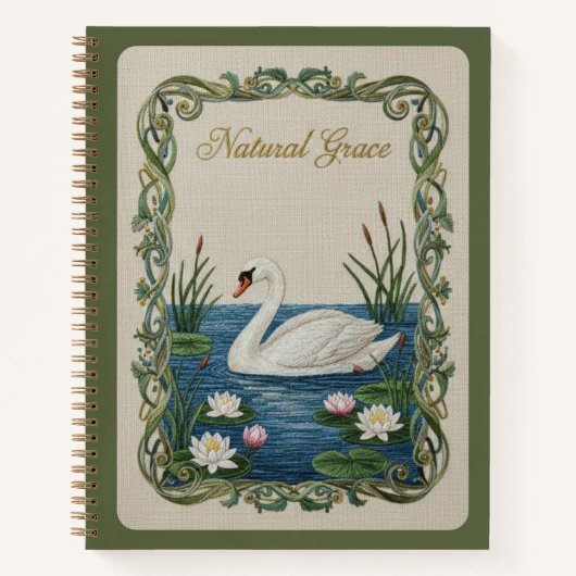 Natural Grace Embroidered Swan Water Lily Notitieboek (Voorkant)