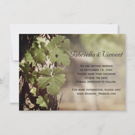 Natural Grape Leaves Vineyard Save the Date Kaart (Voorkant)