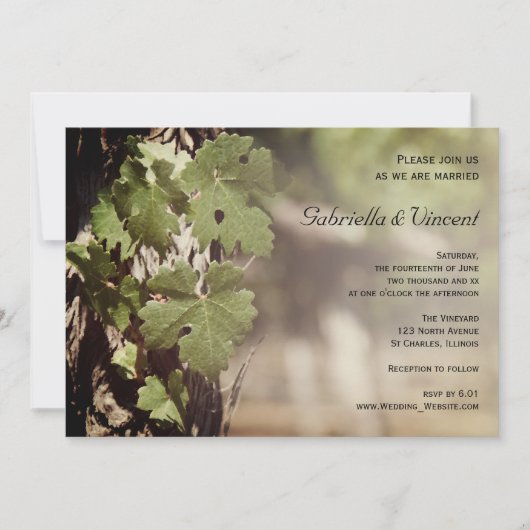 Natural Grape Leaves Vineyard Wedding Kaart (Voorkant)