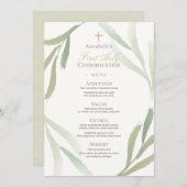 Natural Green Foliages First Heilige Commune Menu Kaart (Voorkant / Achterkant)