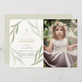 Natural Green Foliages Foto eerste Heilige Communi Kaart