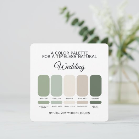 Natural Green Wedding Color Palette Card Kaart (Staand voorkant)