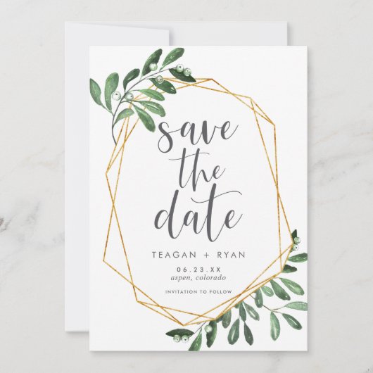 Natural Greenery | Groene Waterverf Botanisch Save The Date (Voorkant)