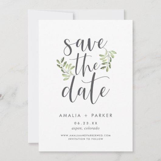 Natural Greenery | Modern botanisch Save The Date (Voorkant)
