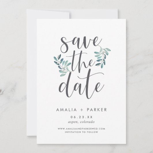 Natural Greenery | Modern botanisch Save The Date (Voorkant)