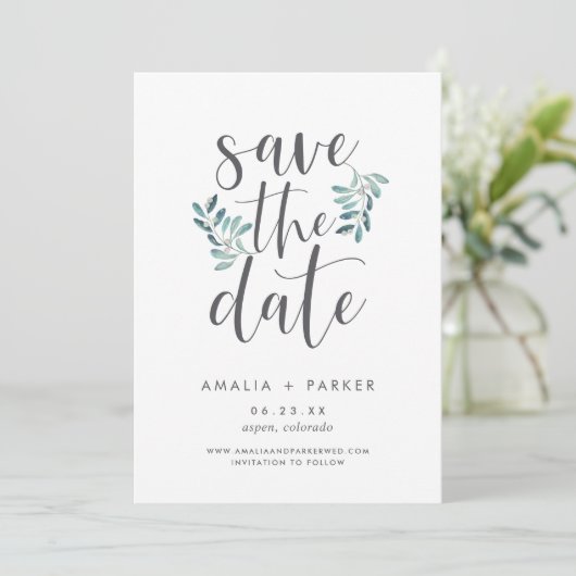 Natural Greenery | Modern botanisch Save The Date (Staand voorkant)