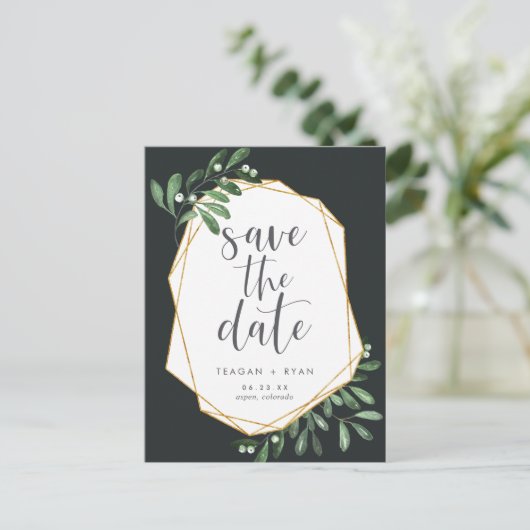 Natural Greenery | Waterverf De datum opslaan Aankondigingskaart (Staand voorkant)