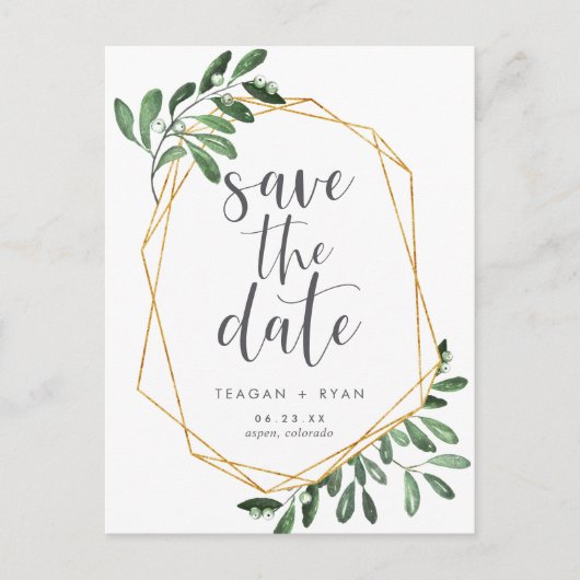 Natural Greenery | Waterverf De datum opslaan Aankondigingskaart (Voorkant)