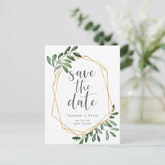 Natural Greenery | Waterverf De datum opslaan Aankondigingskaart (Staand voorkant)