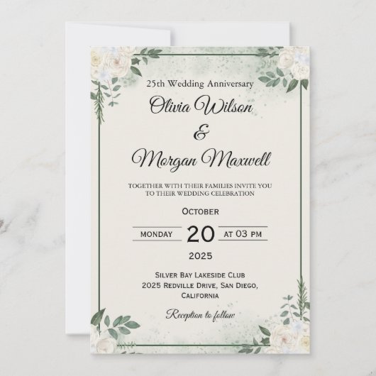 Natural Greenery Wedding Anniversary Invitations Kaart (Voorkant)