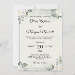 Natural Greenery Wedding Anniversary Invitations Kaart