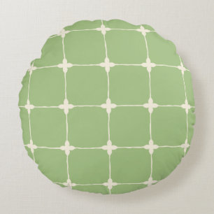 Natural Grid Sage Green Rond Kussen