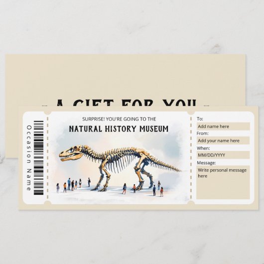 Natural History Museum Gift Certificate Template Kaart (Voorkant / Achterkant)