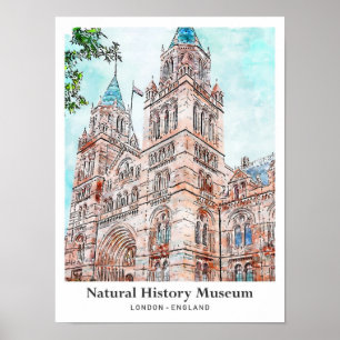 Natural History Museum Londen Travel Waterverf Poster
