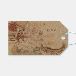 Natural Kraft Brown Pampas Monogram Bedankt Floral Cadeaulabel