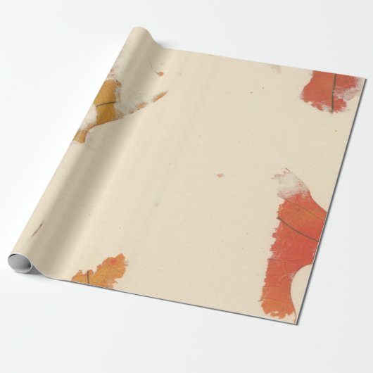 Natural Kraft Petals Ivory Autumn Leaf Oranje Cadeaupapier (Uitgerold)