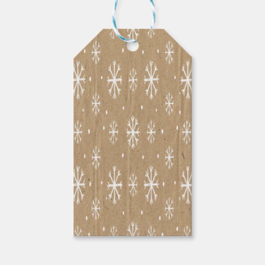 Natural Kraft Style White Snowflake Pattern Cadeaulabel (Voorkant)