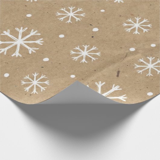 Natural Kraft Style White Snowflake Pattern Cadeaupapier (Hoek)