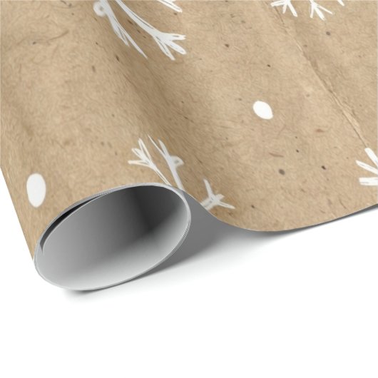 Natural Kraft Style White Snowflake Pattern Cadeaupapier (Rol Hoek)
