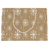 Natural Kraft Style White Snowflake Pattern Groot Cadeauzakje (Voorkant)