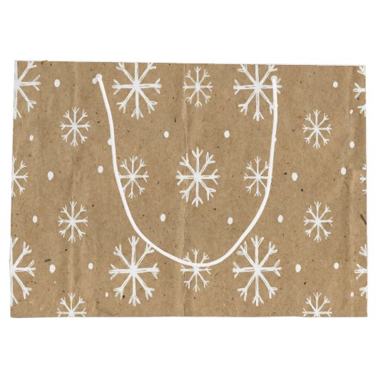 Natural Kraft Style White Snowflake Pattern Groot Cadeauzakje (Achterkant)